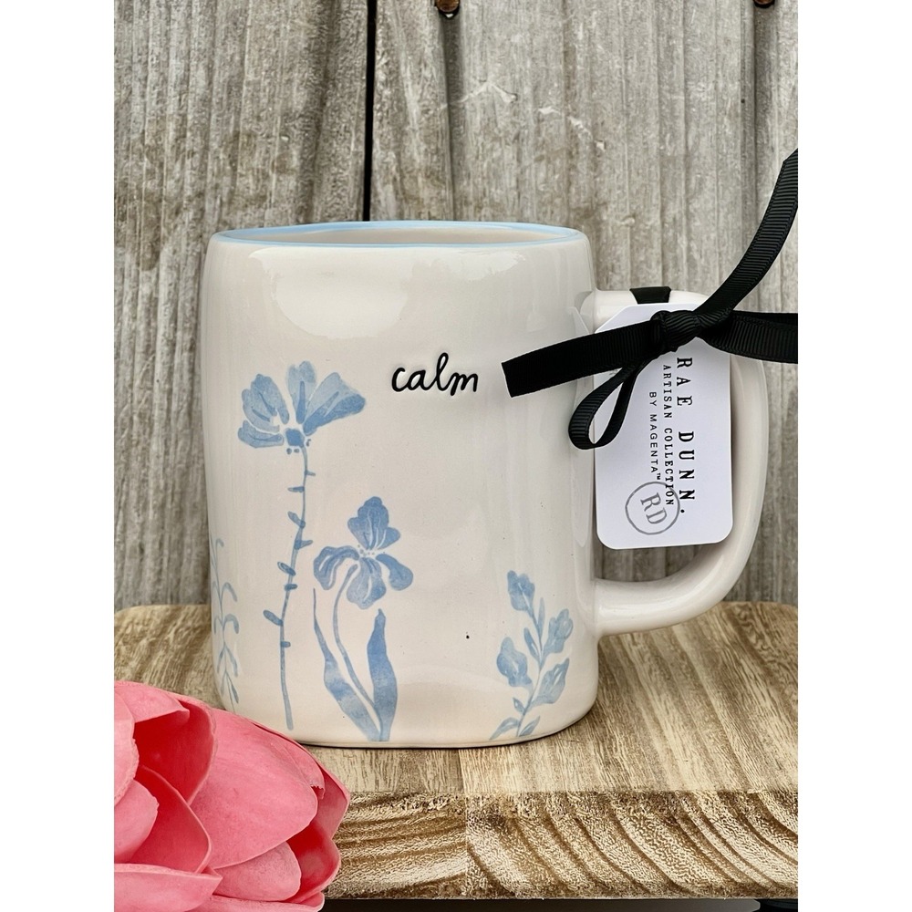 Rae Dunn Pretty Blue Floral "calm" Mug - 2026 Releas